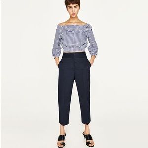 Zara Basic off shoulder elastic strippes top.